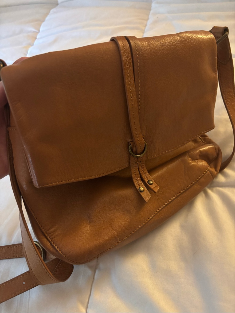 Lucky Brand Convertible Tan Leather Crossbody Bag